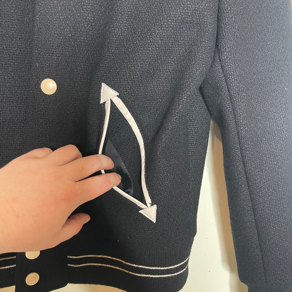 CELINE Black Jack Teddy Cream Leather-Trimmed Wool-Blend Varsity Jacket 46 US S - Picture 9 of 16